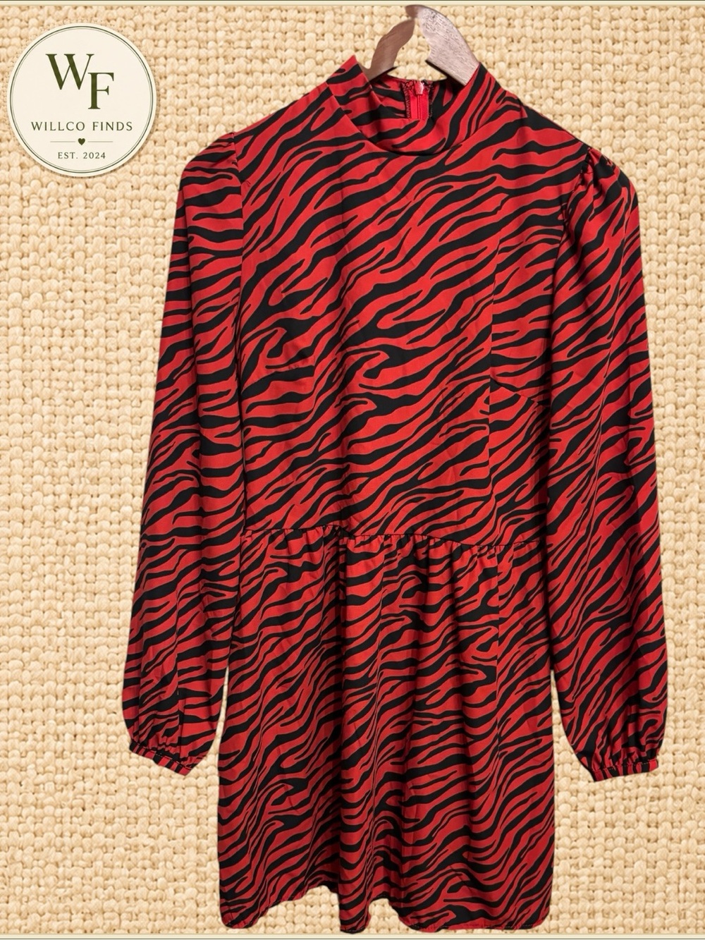 NWT BP Nordstrom Red Black Zebra Print Mock Neck Dress Size S